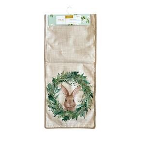 House & Garden Floral Bunny Rabbit Table Runner 16x90 Spring Easter Beige New